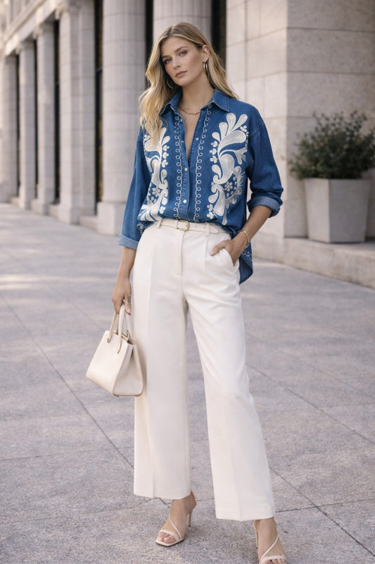 Chemise en jean avec brodés