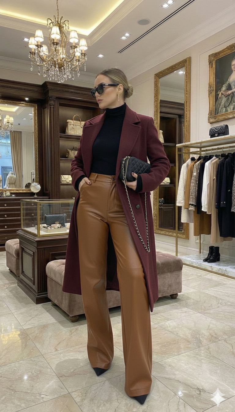 pantalon élégant femme en cuir